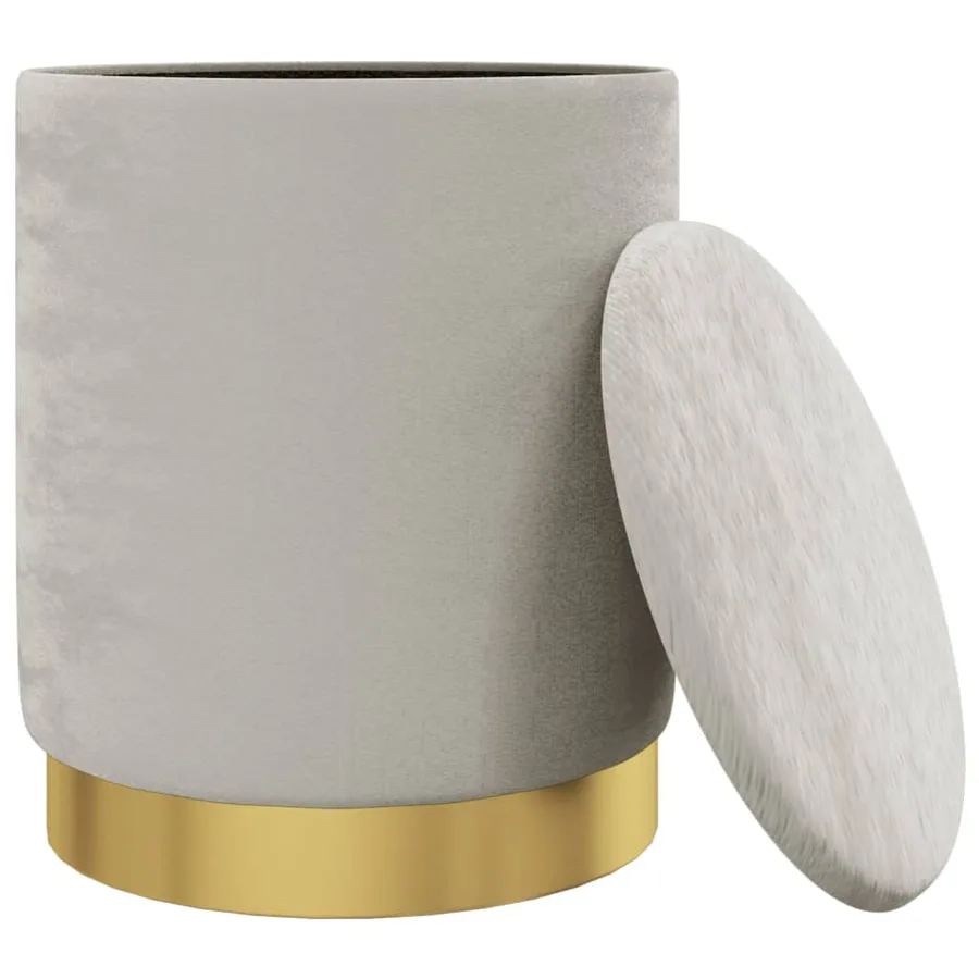 Tabouret de rangement rond Gris clair Velours 31 x 37 cm - 3