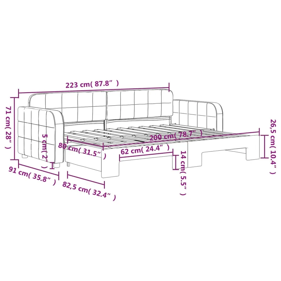 Lit de jour avec gigogne sans matelas gris foncé 80x200 cm - 11