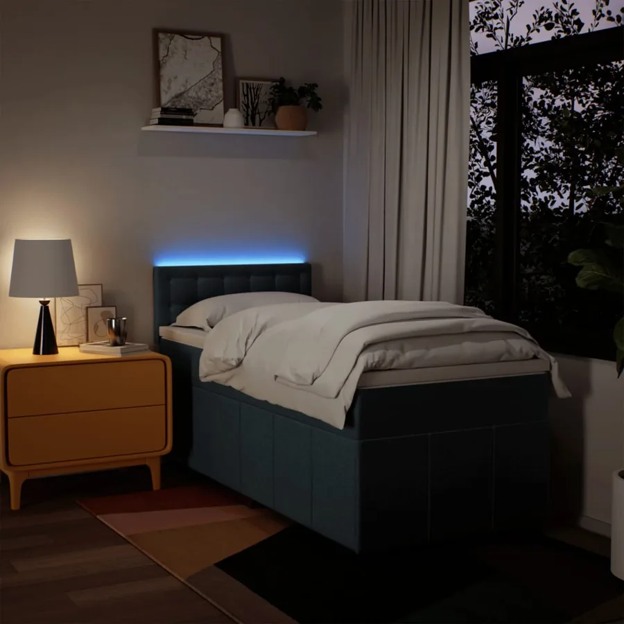 Sommier à lattes de lit avec matelas Bleu 100x200 cm Tissu - 4