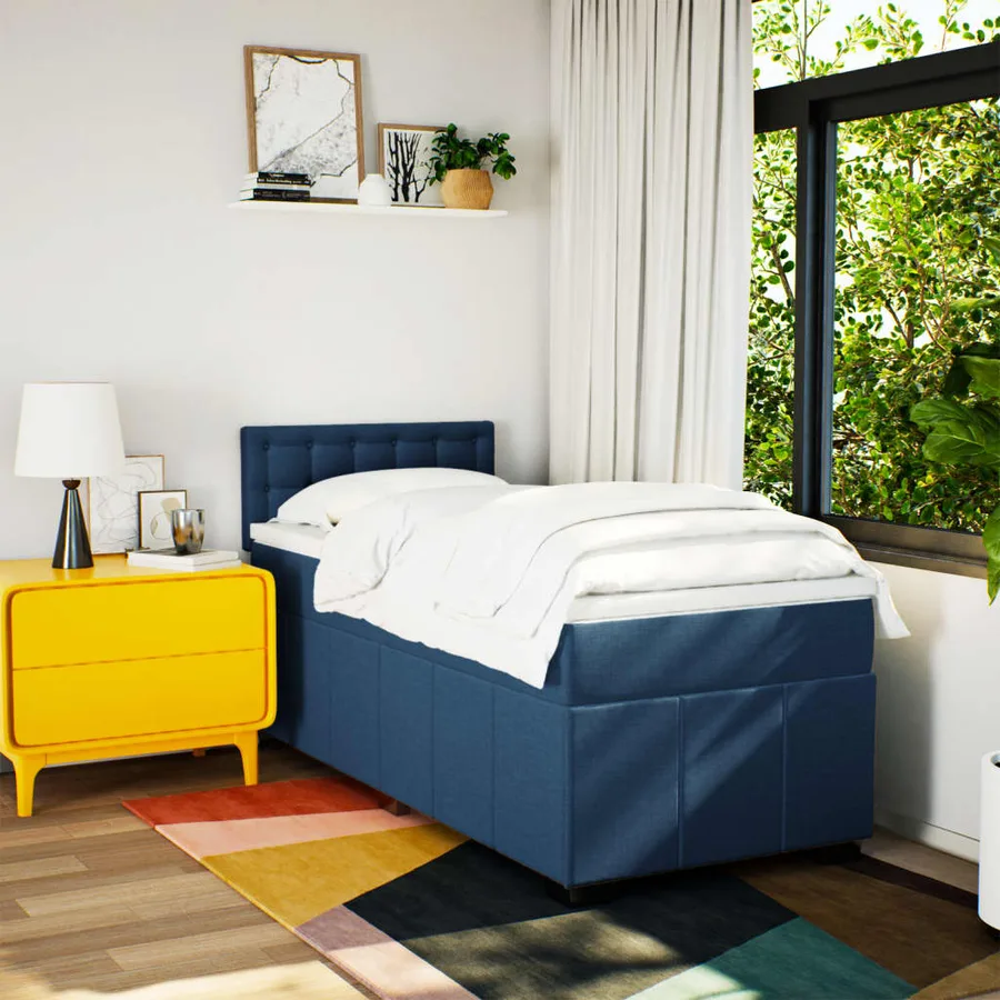 Sommier à lattes de lit avec matelas Bleu 100x200 cm Tissu - 5