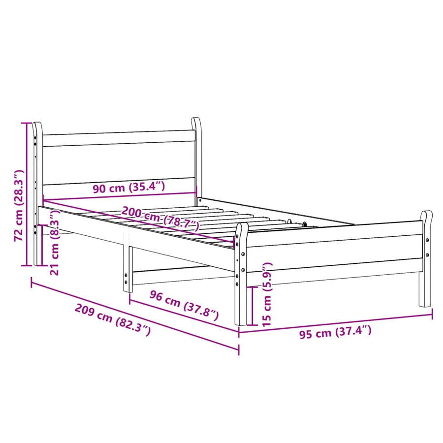 Cadre de lit sans matelas 90x200 cm bois de pin massif - 9
