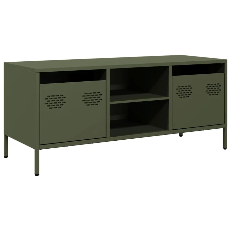 Meuble TV vert olive 101,5x39x43,5 cm acier laminé à froid - 2
