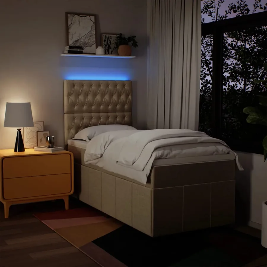 Sommier à lattes de lit avec matelas Crème 100x200 cm Tissu - 4