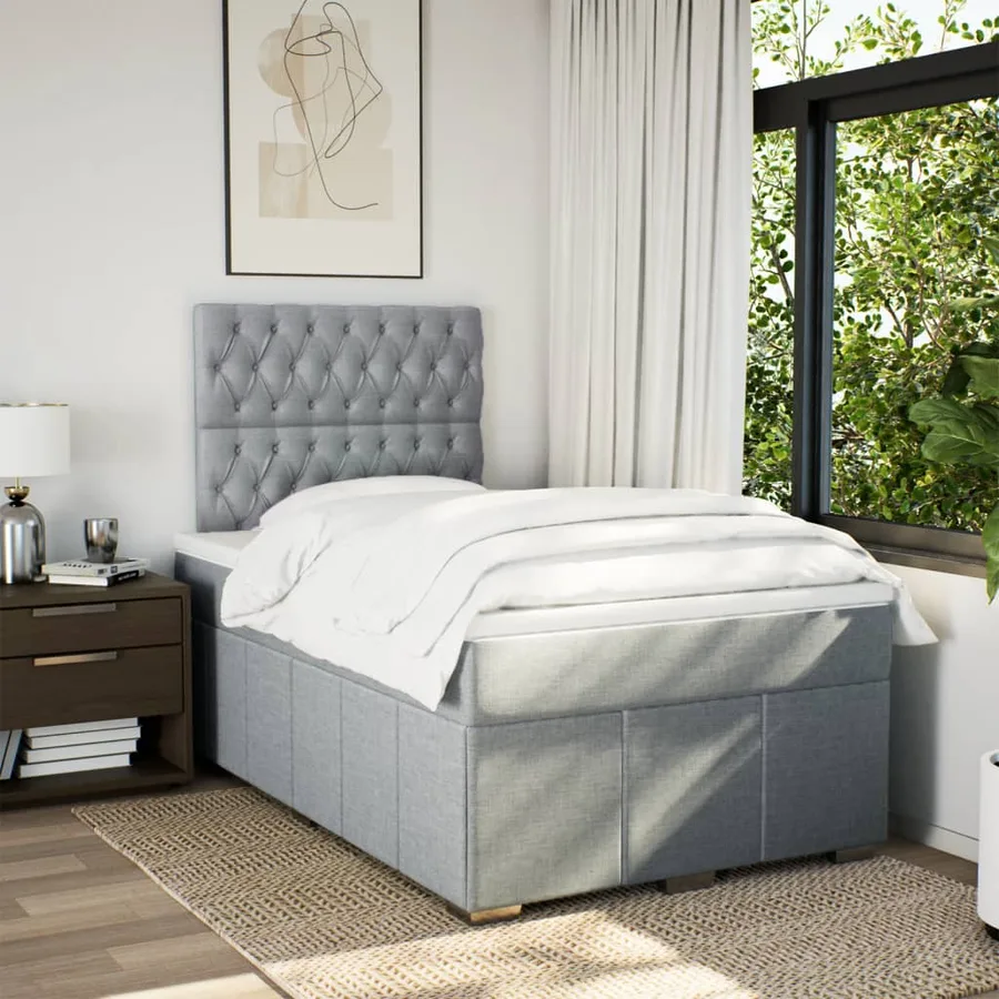Sommier à lattes de lit et matelas gris clair 120x190 cm tissu - 5