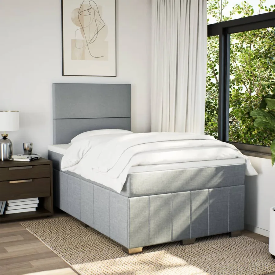 Sommier à lattes de lit et matelas gris clair 120x190 cm tissu - 5