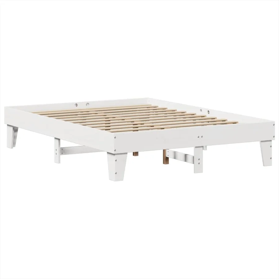 Cadre de lit sans matelas blanc 150x200 cm bois de pin massif - 6