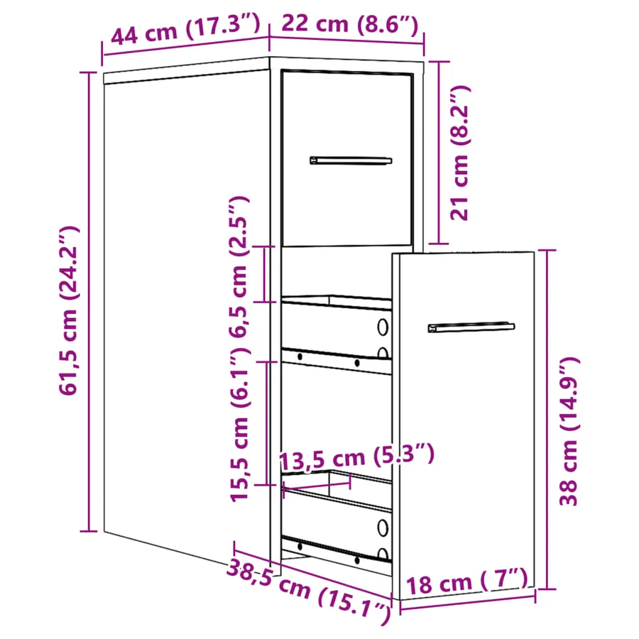 Armoire de salle de bain étroite avec roulettes gris béton - 11