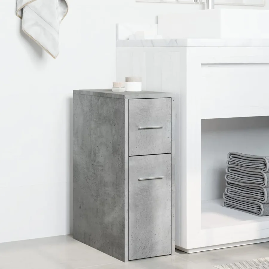 Armoire de salle de bain étroite avec roulettes gris béton - 3