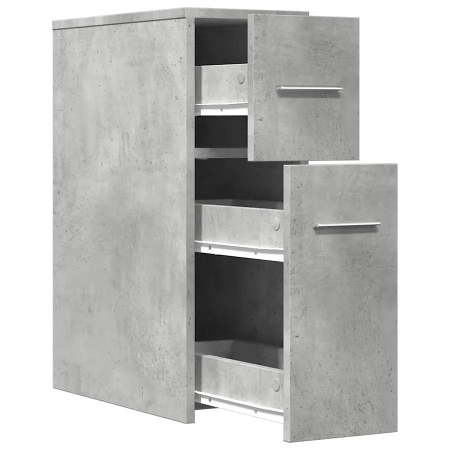Armoire de salle de bain étroite avec roulettes gris béton - 7