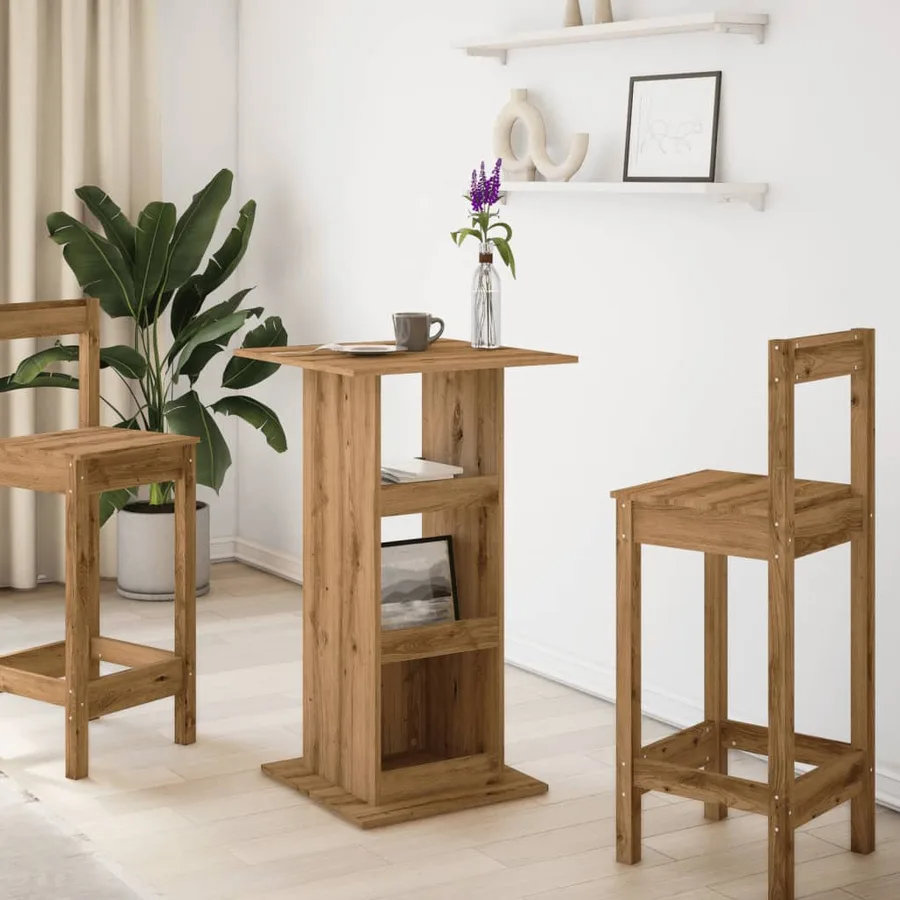 Table de bar avec rangement chêne artisanal bois d’ingénierie - 3