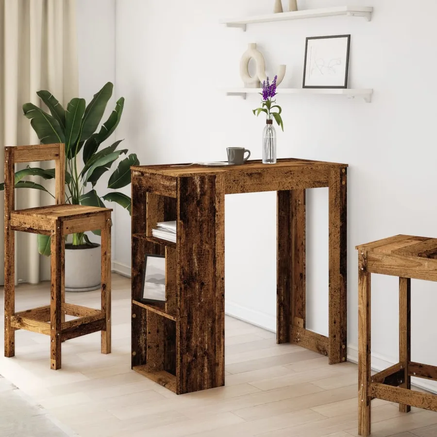 Table de bar avec étagères vieux bois bois d'ingénierie - 3