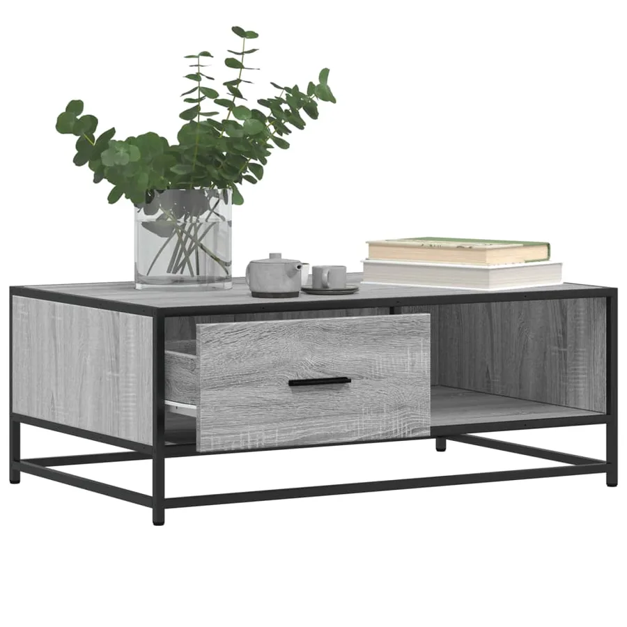 Table basse sonoma gris 90x57x35 cm bois d'ingénierie et métal - 4
