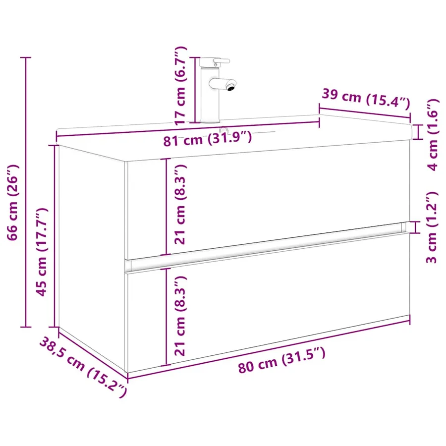Meuble lavabo avec bassin et robinet intégrés vieux bois - 10