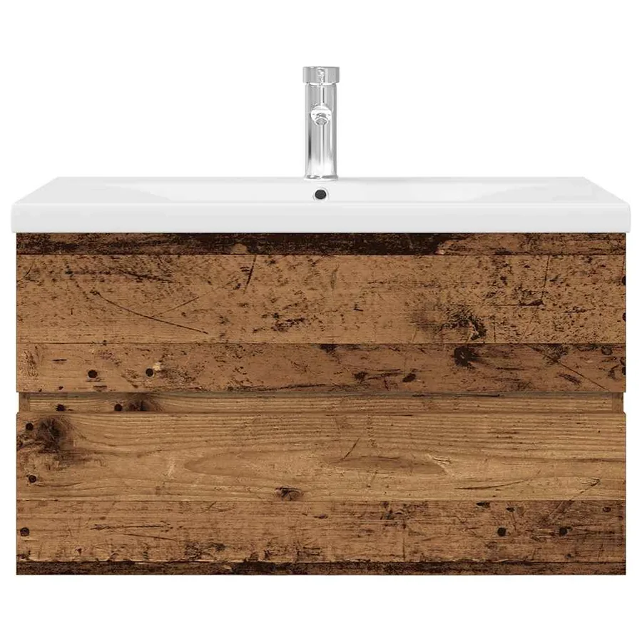 Meuble lavabo avec bassin et robinet intégrés vieux bois - 5