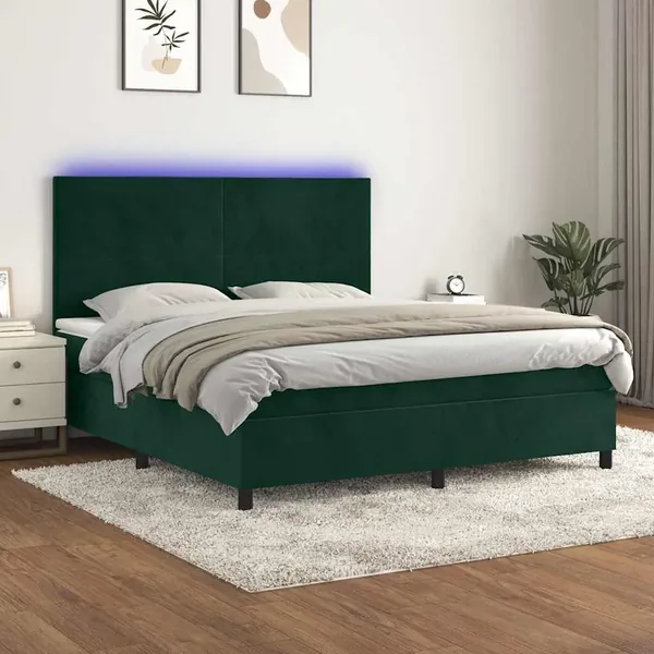 Sommier à lattes de lit avec matelas LED Vert foncé 160x200 cm