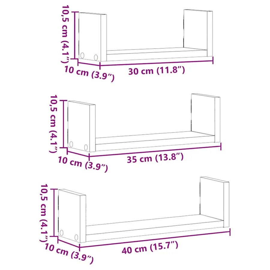 Étagères murales 3 pcs gris béton bois d'ingénierie - 10