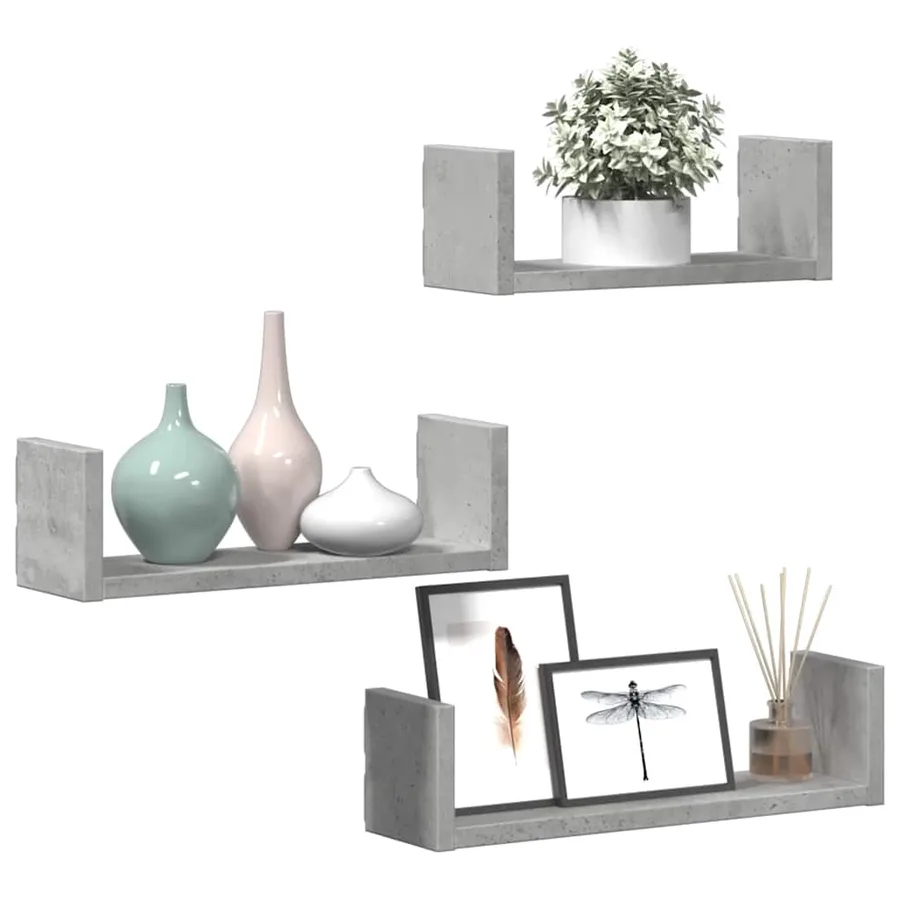 Étagères murales 3 pcs gris béton bois d'ingénierie - 3