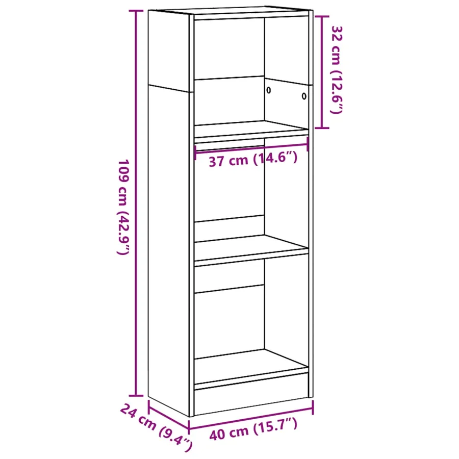 Bibliothèque gris béton 40x24x109 cm bois d'ingénierie - 9