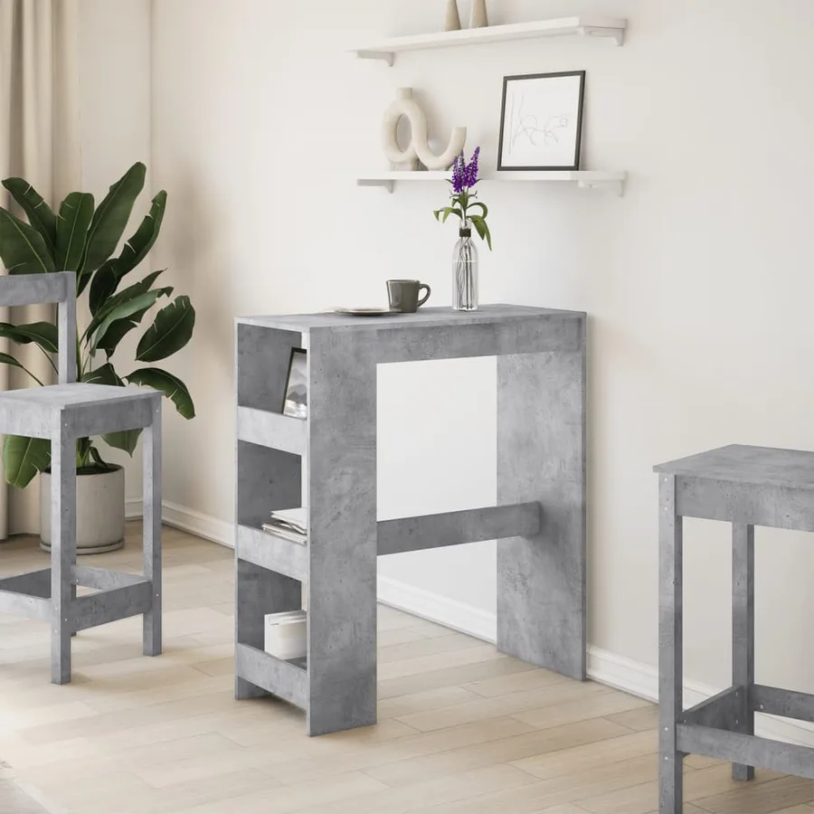 Table de bar avec étagères gris béton bois d'ingénierie - 3
