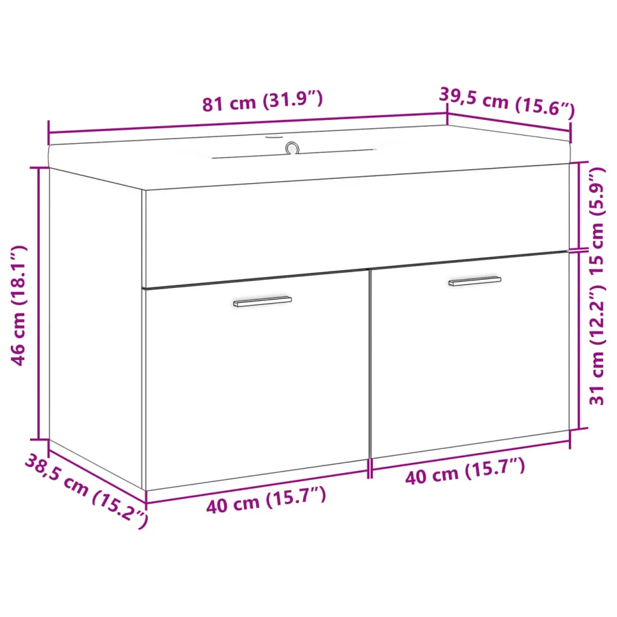 Armoire lavabo de salle de bain et bassin intégré chêne sonoma - 11