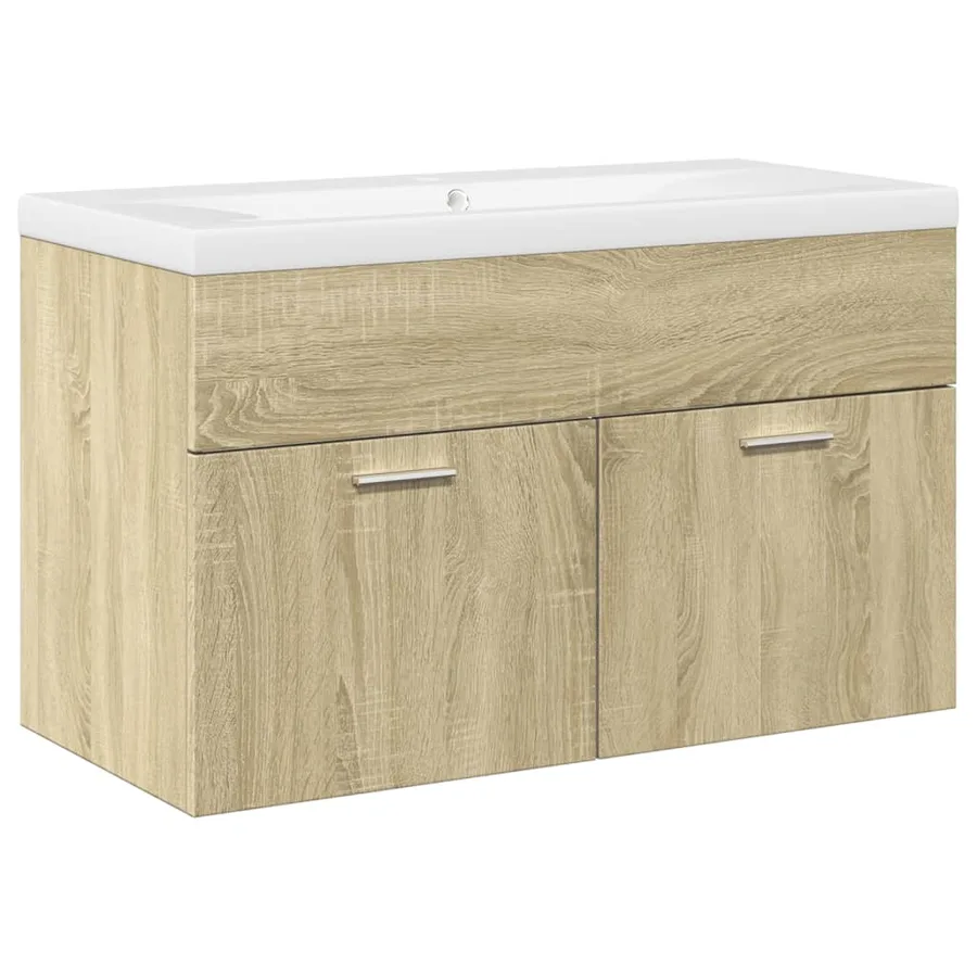 Armoire lavabo de salle de bain et bassin intégré chêne sonoma - 2