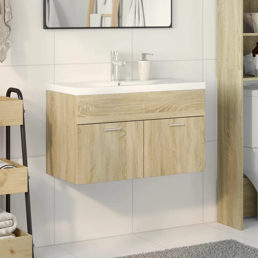 Armoire lavabo de salle de bain et bassin intégré chêne sonoma - 3