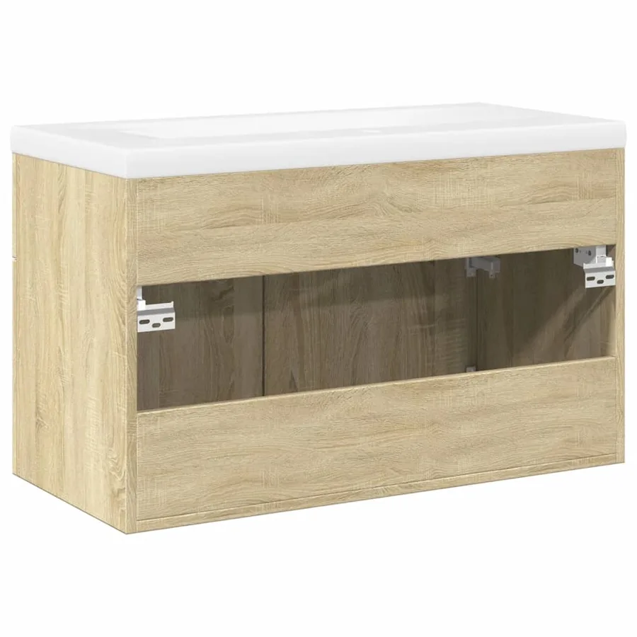 Armoire lavabo de salle de bain et bassin intégré chêne sonoma - 6