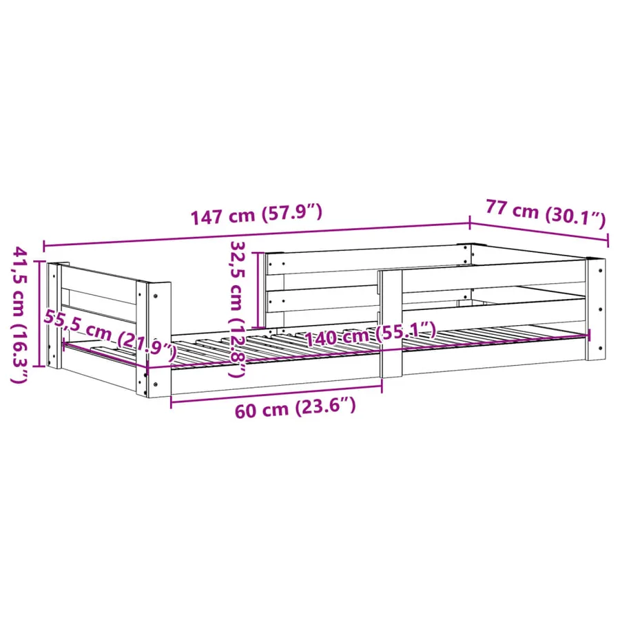 Cadre de lit sans matelas cire marron 70x140 cm bois pin massif - 9