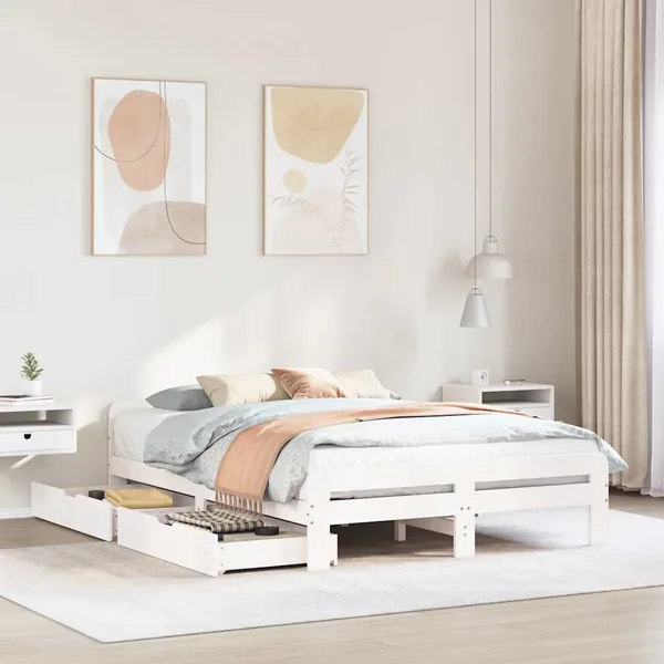 Cadre de lit sans matelas blanc 140x200 cm bois de pin massif