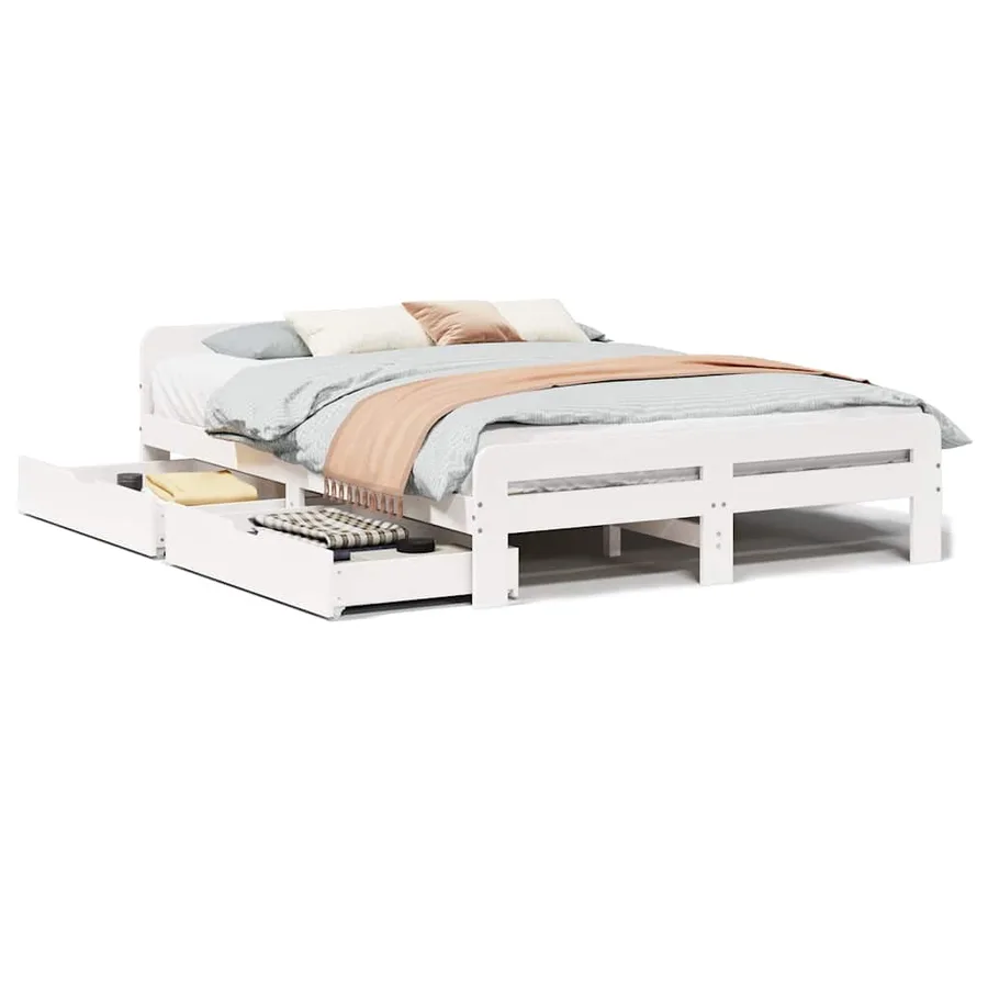 Cadre de lit sans matelas blanc 140x200 cm bois de pin massif - 2