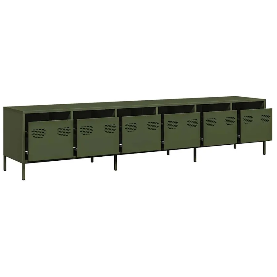 Meuble TV vert olive 202x39x43,5 cm acier laminé à froid - 4