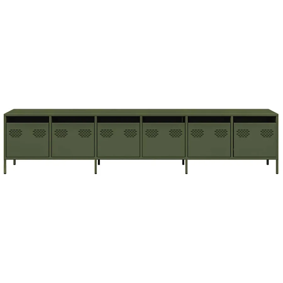 Meuble TV vert olive 202x39x43,5 cm acier laminé à froid - 5