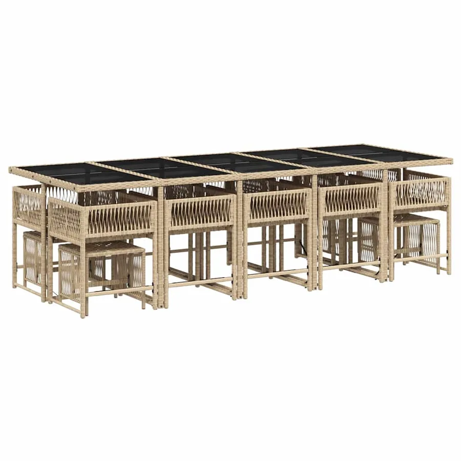 Ensemble à manger de jardin et coussins 15 pcs mélange beige - 3