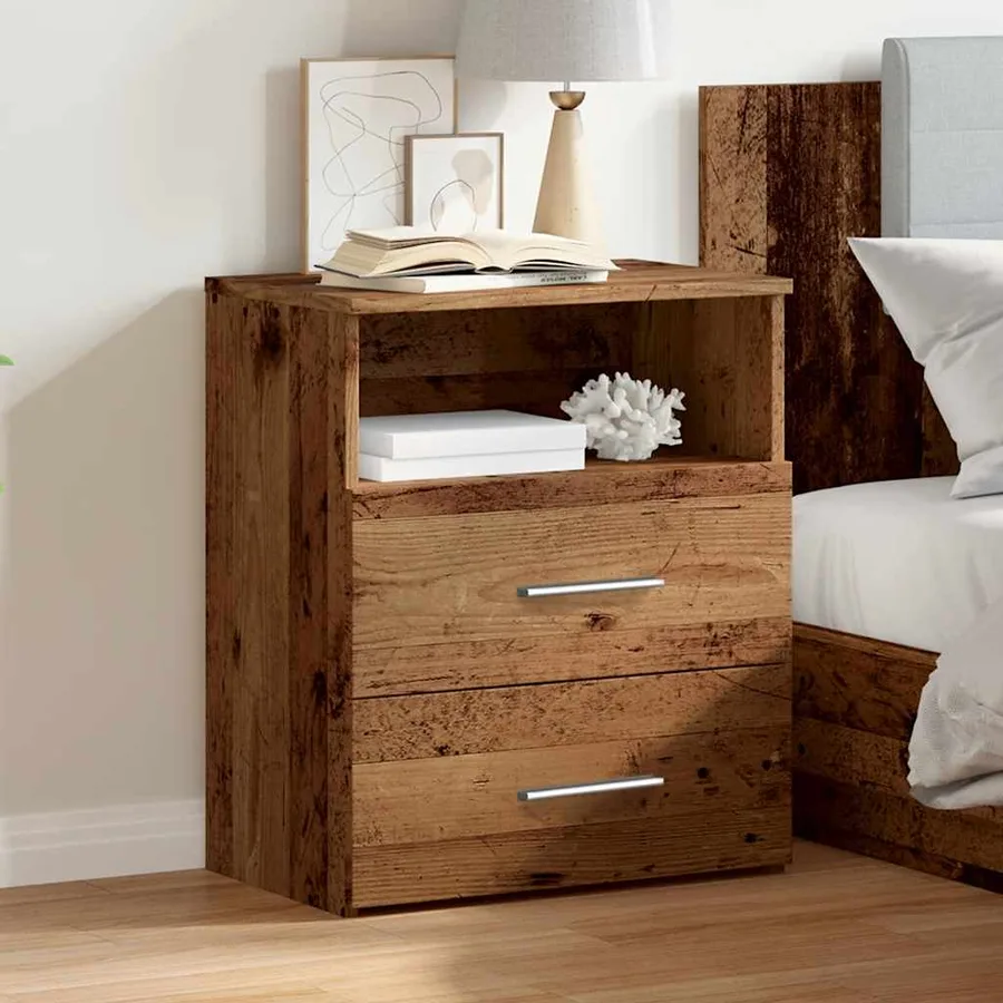 Table de chevet vieux bois 50x32x60 cm bois d'ingénierie - 3