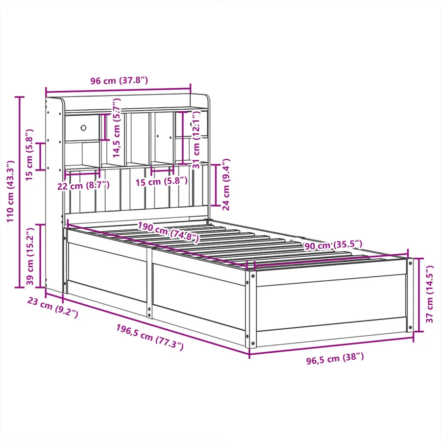 Cadre de lit sans matelas blanc 90x190 cm bois de pin massif - 11