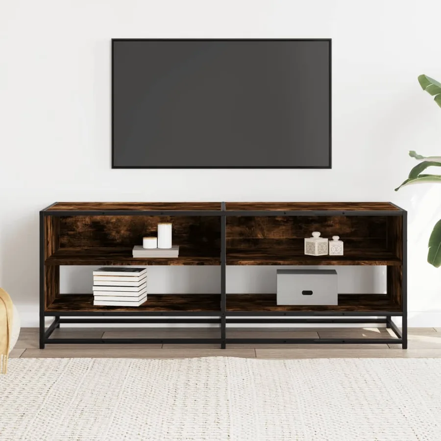Meuble TV chêne fumé 120,5x40x46 cm bois d'ingénierie et métal - 3