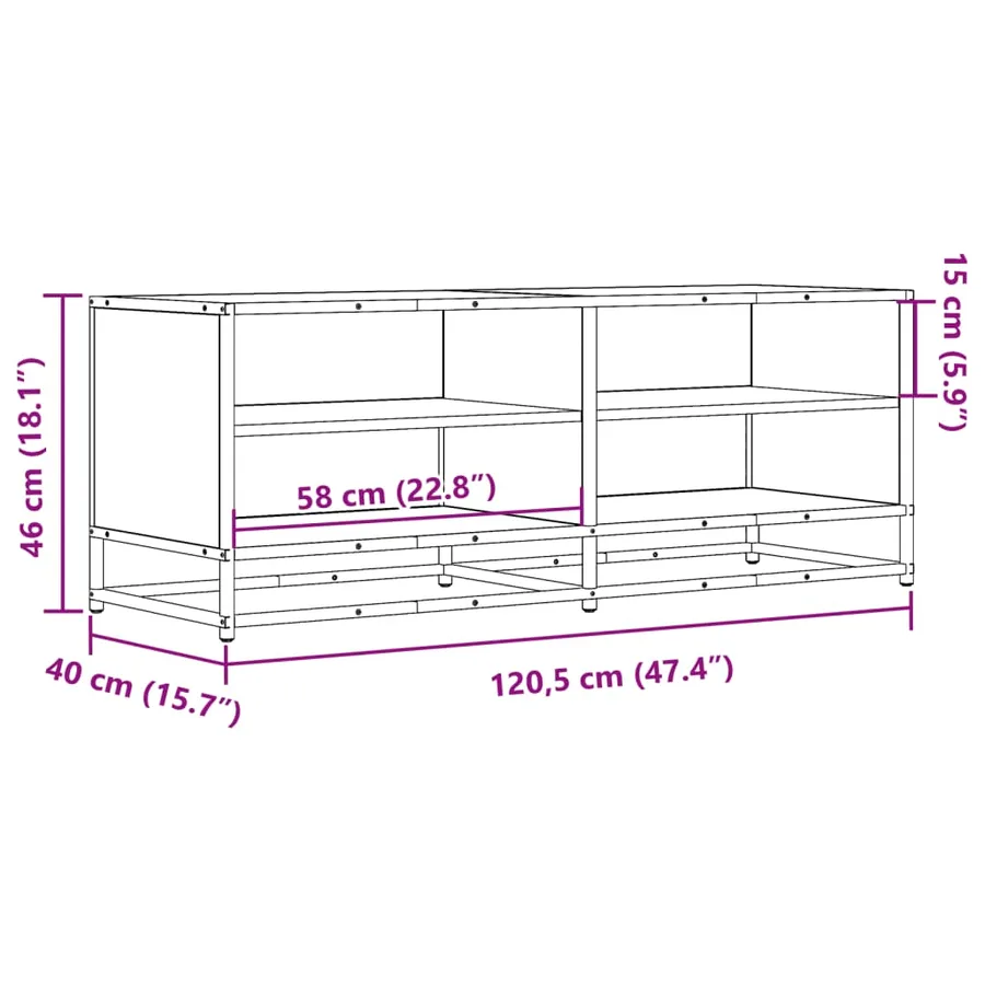 Meuble TV chêne fumé 120,5x40x46 cm bois d'ingénierie et métal - 9