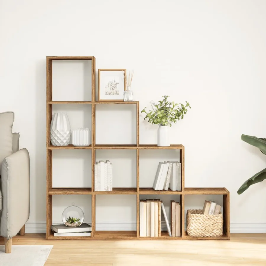 Étagère séparatrice de pièce à 4 niveaux vieux bois - 3
