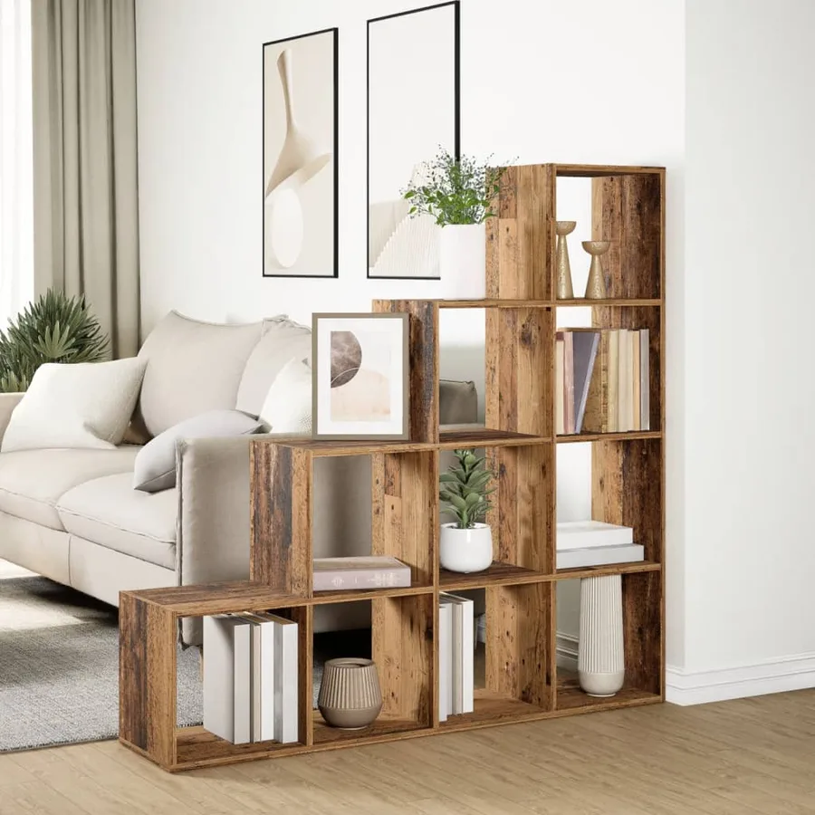 Étagère séparatrice de pièce à 4 niveaux vieux bois - 4