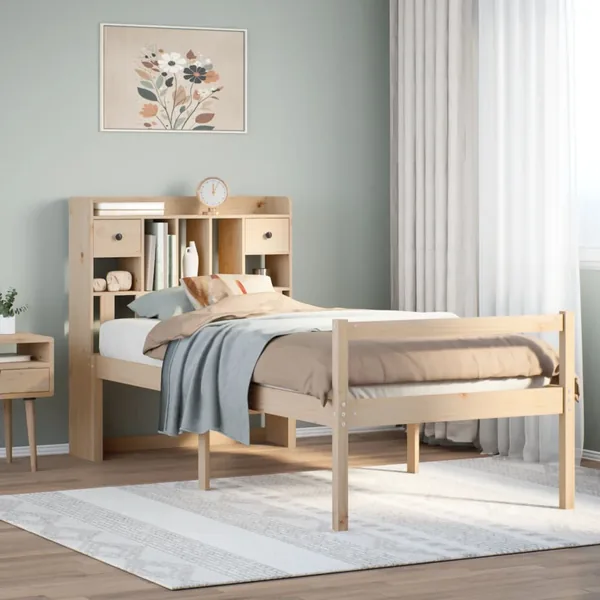 Lit bibliothèque sans matelas 90x190 cm bois de pin massif
