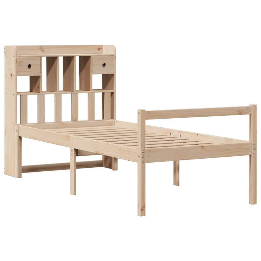 Lit bibliothèque sans matelas 90x190 cm bois de pin massif - 3