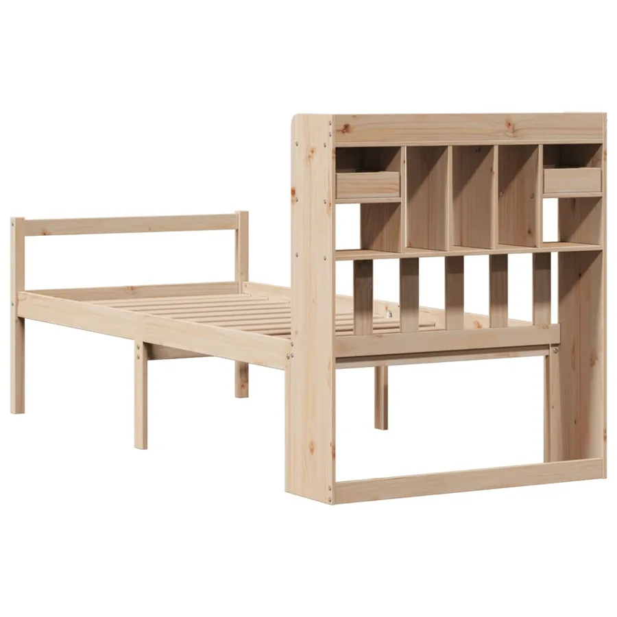 Lit bibliothèque sans matelas 90x190 cm bois de pin massif - 6