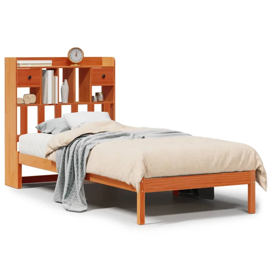 Lit bibliothèque sans matelas cire marron 75x190 cm pin massif - 2