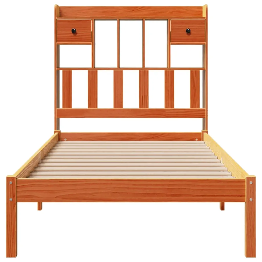 Lit bibliothèque sans matelas cire marron 75x190 cm pin massif - 4