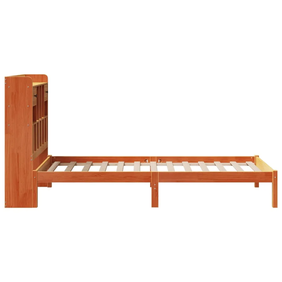 Lit bibliothèque sans matelas cire marron 75x190 cm pin massif - 7