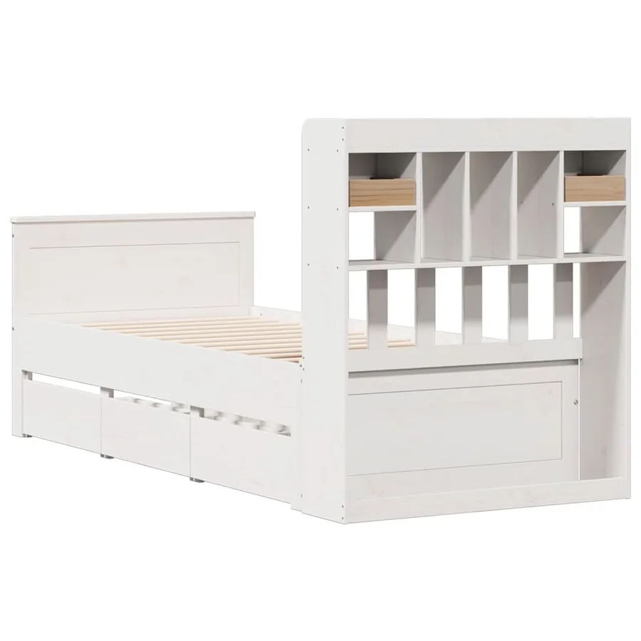 Lit bibliothèque sans matelas blanc 75x190cm bois de pin massif - 6