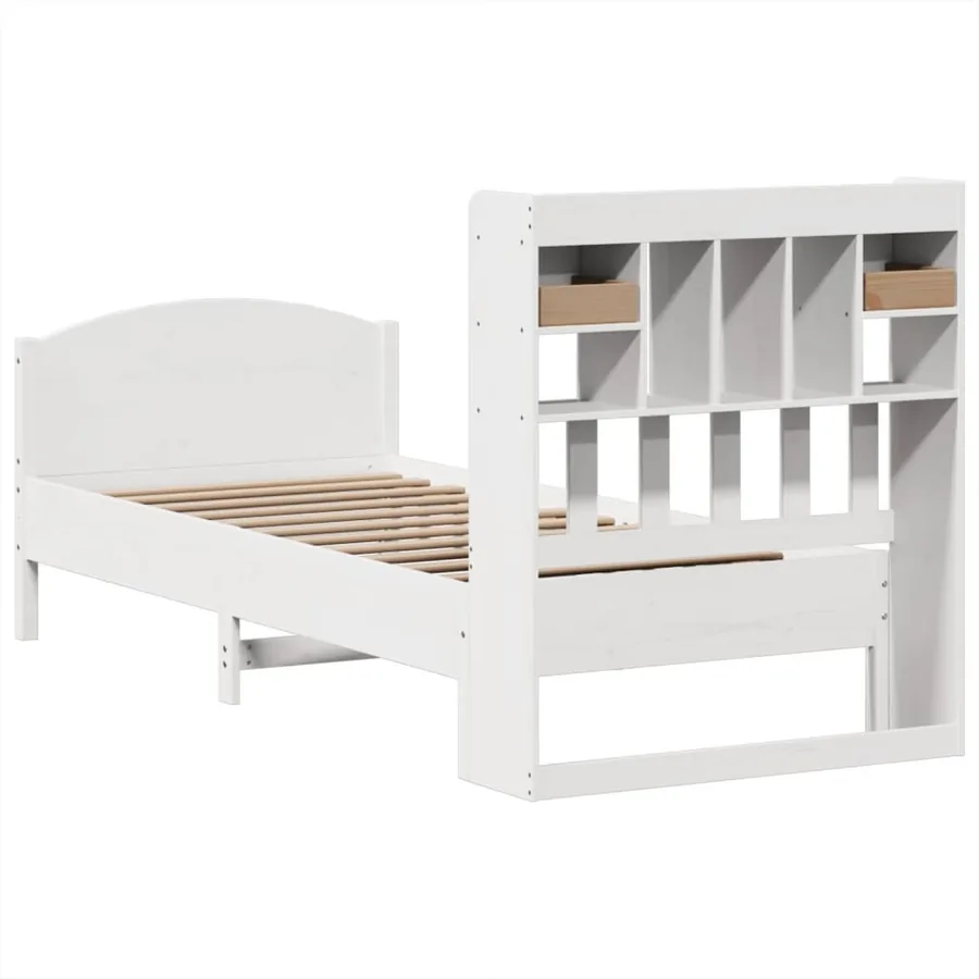 Lit bibliothèque sans matelas blanc 75x190cm bois de pin massif - 6
