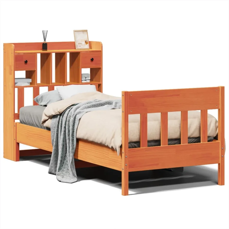 Cadre de lit sans matelas cire marron 75x190 cm bois pin massif - 2