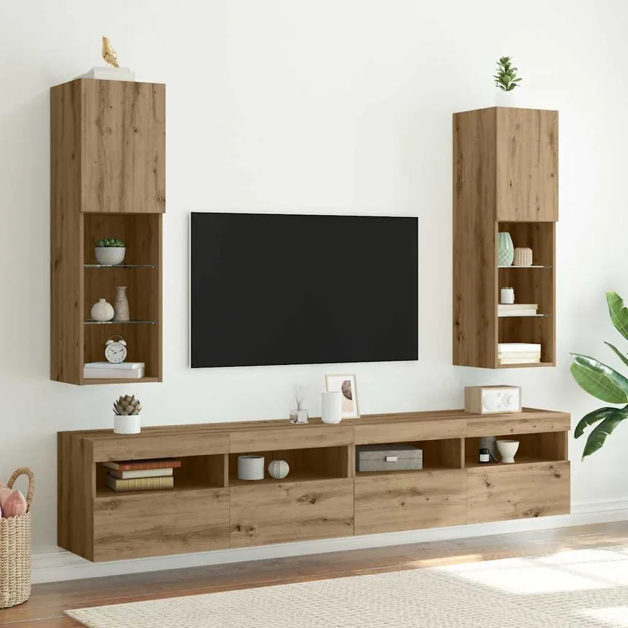 Meubles TV avec lumières LED 2pcs chêne artisanal 30,5x30x102cm