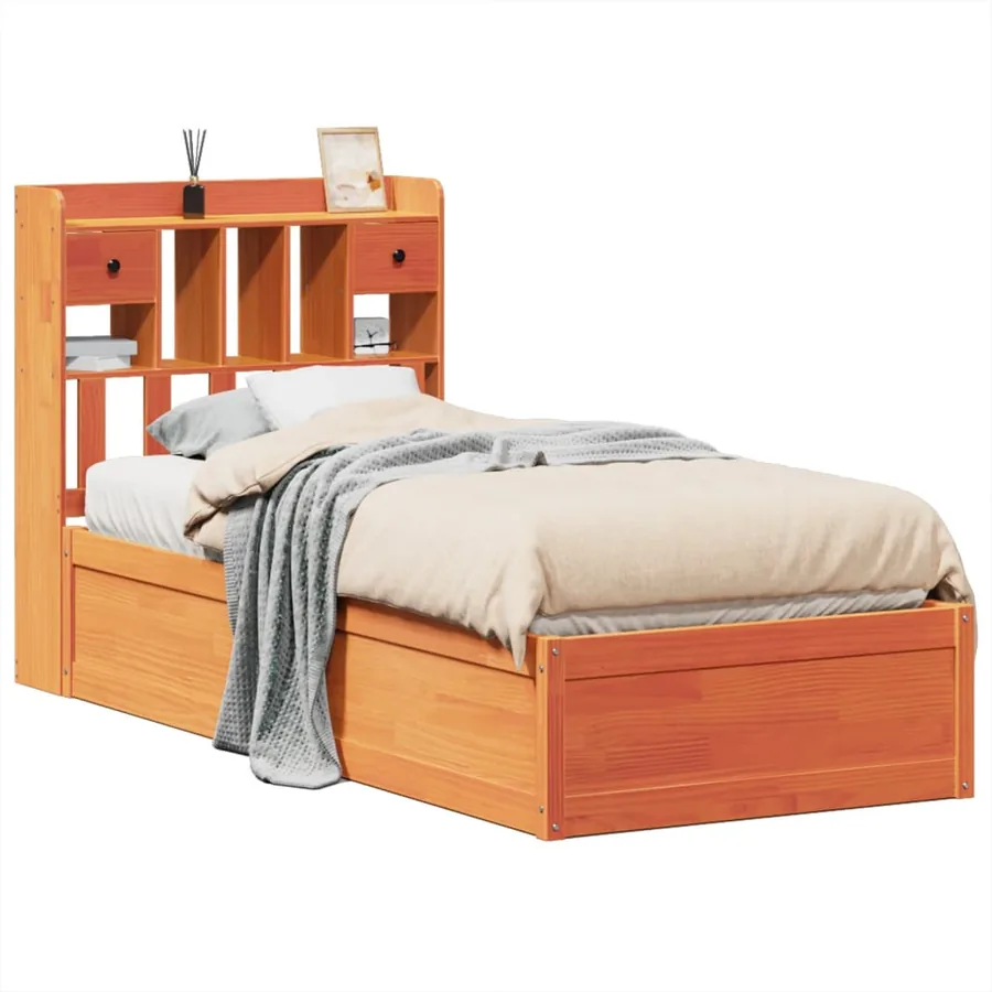 Cadre de lit sans matelas cire marron 100x200cm bois pin massif - 2